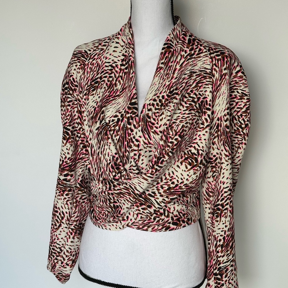 Express Brown and Tan Wrap Crop Blouse size S